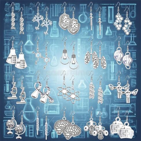 20 Pairs Biology Gifts Earrings Set Unique Charm Biology Chemistry DNA Drop Dangle Earrings Microscope Brain Heart Light Bulb Globe Scientist Hexagonal Gene Sequence Earrings Punk Simulation Jewelry Gifts in Saudi Arabia