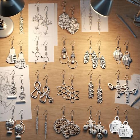 20 Pairs Biology Gifts Earrings Set Unique Charm Biology Chemistry DNA Drop Dangle Earrings Microscope Brain Heart Light Bulb Globe Scientist Hexagonal Gene Sequence Earrings Punk Simulation Jewelry Gifts in Saudi Arabia