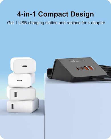 WUKUR USB C GaN Charger for Multi Devices, 4 Ports USB Charger Hub for MacBook iPhone 14/13/12 iPad Laptop Samsung Galaxy Google Pixel and More in Kuwait