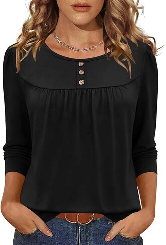 LOMON 3/4 Length Sleeve Womens Tops 2026 Spring Summer Trendy Tee Shirts Dressy Casual Business Work Blouses Outfits in Saudi Arabia