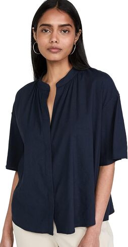 Vince Women's S/S Shirred Band Collar Blouse in Kuwait