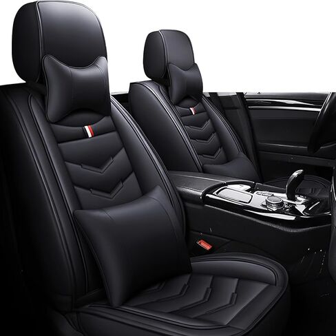 أغطية مقاعد السيارة 8 مقاعد لسيارة جي إم سي أكاديا 2007-2025، أغطية وسائد جلدية متينة مقاومة للماء، واقي مقعد بتغطية كاملة قابلة للتنفس (قياسي، أسود وأحمر) in Kuwait