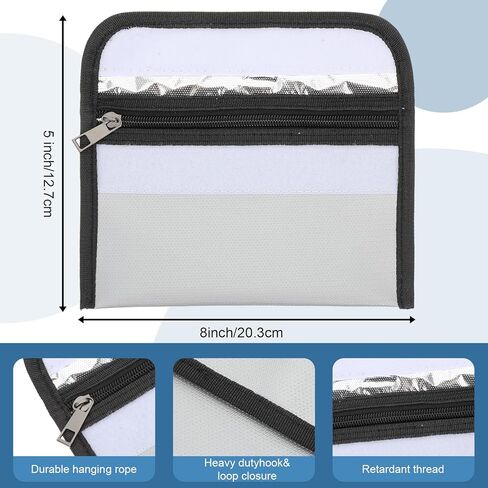 6 عبوات من الحقائب الصغيرة المقاومة للحريق مقاس 8 × 5 بوصات مقاومة للحريق ومضادة للماء، حقيبة مستندات مع سحاب سيليكون مطلي بحامل أموال وإكسسوارات آمنة لجواز السفر القيم (أسود وفضي) in Kuwait