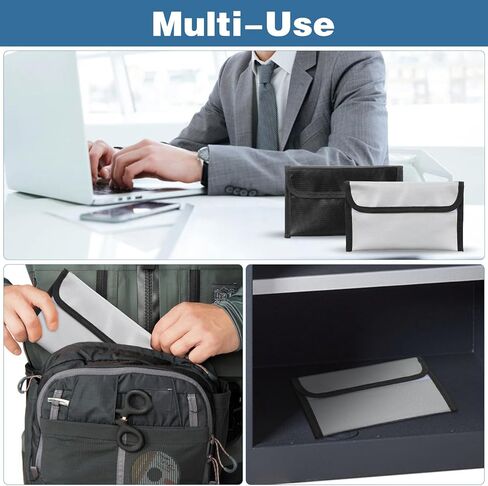 6 عبوات من الحقائب الصغيرة المقاومة للحريق مقاس 8 × 5 بوصات مقاومة للحريق ومضادة للماء، حقيبة مستندات مع سحاب سيليكون مطلي بحامل أموال وإكسسوارات آمنة لجواز السفر القيم (أسود وفضي) in Kuwait