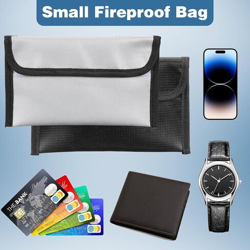 6 عبوات من الحقائب الصغيرة المقاومة للحريق مقاس 8 × 5 بوصات مقاومة للحريق ومضادة للماء، حقيبة مستندات مع سحاب سيليكون مطلي بحامل أموال وإكسسوارات آمنة لجواز السفر القيم (أسود وفضي) in Kuwait