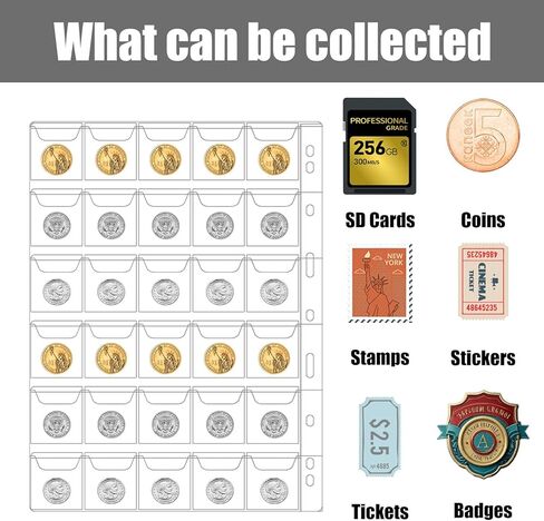 1050 Pockets Coin Sleeves 35 Sheets Coin Holders for Collectors Plastic Coins Protectors Pages Collection Supplies for Binder with Standard 9 Holes (30 Pocket) in Kuwait
