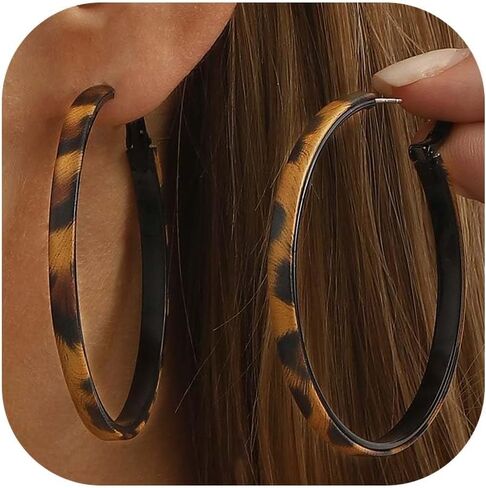 Leopard Hoop Earrings for Women Large Big Dangle Drop Earrings Zebra Print Black Brown Dainty Simple Statement Dress Accessories Jewelry Gifts in Saudi Arabia
