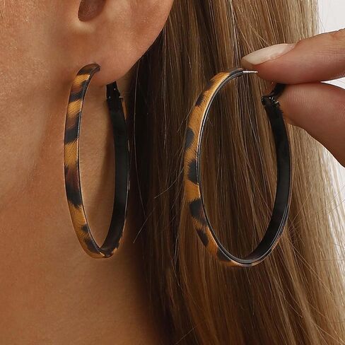 Leopard Hoop Earrings for Women Large Big Dangle Drop Earrings Zebra Print Black Brown Dainty Simple Statement Dress Accessories Jewelry Gifts in Saudi Arabia