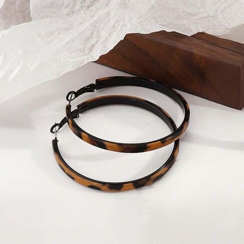 Leopard Hoop Earrings for Women Large Big Dangle Drop Earrings Zebra Print Black Brown Dainty Simple Statement Dress Accessories Jewelry Gifts in Saudi Arabia