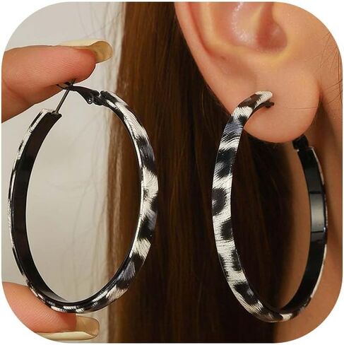 Leopard Hoop Earrings for Women Large Big Dangle Drop Earrings Zebra Print Black Brown Dainty Simple Statement Dress Accessories Jewelry Gifts in Saudi Arabia