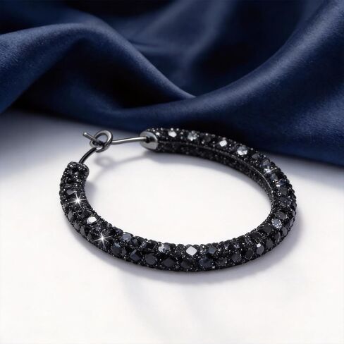 Bling Rhinestone Black Gold Big Hoop Earrings for Women, Trendy Cubic Zirconia Sparkly Huggie Loop Aesthetic Party Jewelry in Kuwait