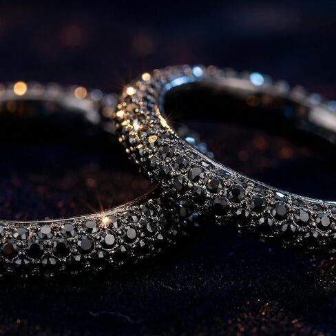 Bling Rhinestone Black Gold Big Hoop Earrings for Women, Trendy Cubic Zirconia Sparkly Huggie Loop Aesthetic Party Jewelry in Kuwait