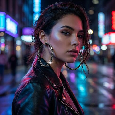 Bling Rhinestone Black Gold Big Hoop Earrings for Women, Trendy Cubic Zirconia Sparkly Huggie Loop Aesthetic Party Jewelry in Kuwait