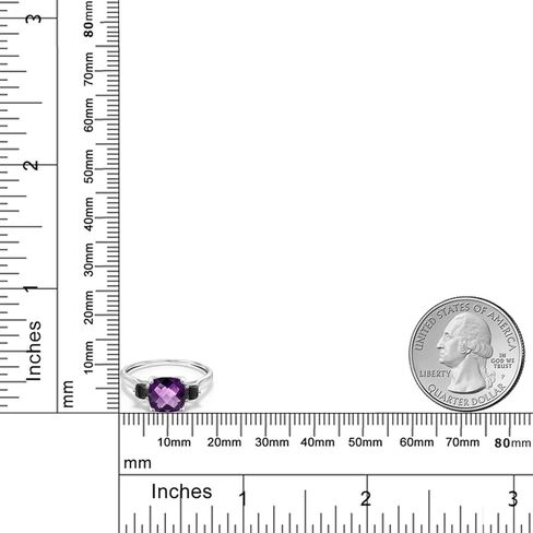 Gem Stone King 10K White Gold Purple Amethyst and Black Onyx 3 Stone Engagement Ring For Women (1.66 Cttw, Cushion Checkerboard 7MM, Gemstone February Birthstone Ring in Saudi Arabia