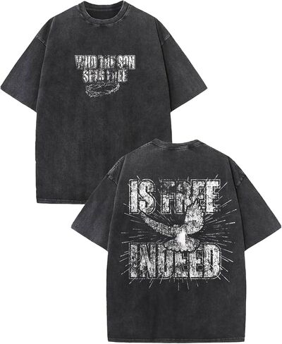 Men's Graphic T-Shirt Washed Cotton Oversized Streetwear Christian Bible Verse Hip Hop Retro Vintage Tee in Saudi Arabia
