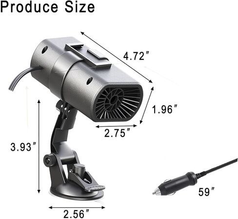 سخان 12 فولت للسيارة، 150 وات، مروحة تبريد سريعة التسخين، مزيل الضباب ومزيل الصقيع، دوران 360 درجة، سخان سيارة محمول يمكن توصيله بولاعة السجائر، حرارة هواء صغيرة 202507 in Kuwait