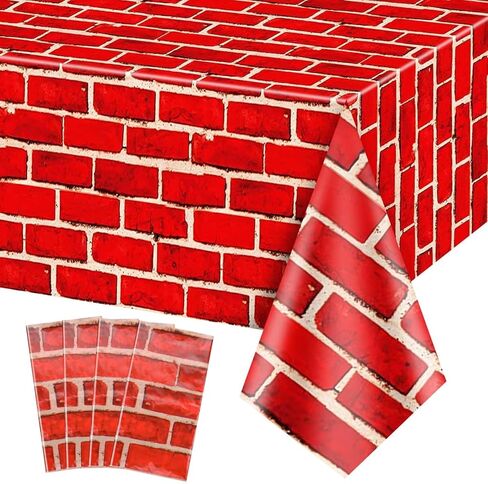 4 Pcs Red Brick Tablecloths, 51in x 108in Brick Wall Backdrop, Brick Table Covers, Brick Wall Scene Backdrop Decoration for Holiday, Birthday, Christmas in Kuwait