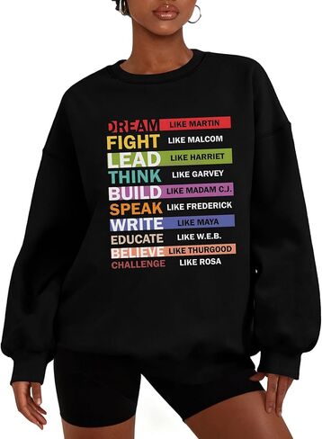 بلوزات التاريخ الأسود للنساء قميص أسود لشهر التاريخ بأكمام طويلة، قمم غير رسمية للحرية الأمريكية الأفريقية in Kuwait