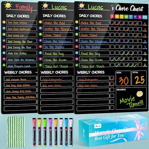 Chore Chart for Kids with 8 Markers, 2 Pack 8"x12" Chore Chart for Kids Multiple Kids, Behavior Chart for Kids at Home, Responsibility Chart for Kids/Teens/Adults, Magnetic White Chore Board in Saudi Arabia