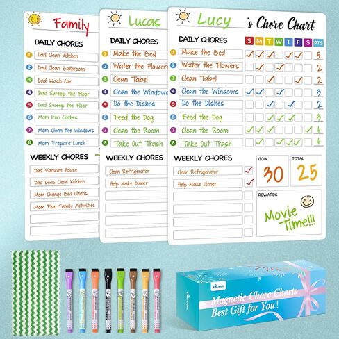 Chore Chart for Kids with 8 Markers, 2 Pack 8"x12" Chore Chart for Kids Multiple Kids, Behavior Chart for Kids at Home, Responsibility Chart for Kids/Teens/Adults, Magnetic White Chore Board in Saudi Arabia