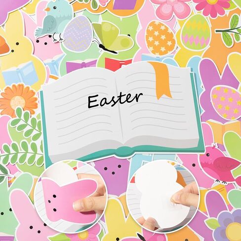 Yopyame 129Pcs Reading with My Peeps Easter Bulletin Board Set Easter Reading Peeps Bunny Book Butterfly Flowers Cutouts Bulletin Board Borders Trim Classroom Sunday School Chalkboard Wall Decoration in Kuwait