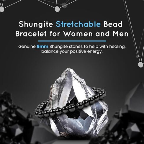 Shungite Bead Bracelet for Women Men's Gifts – Healing Crystal Jewelry with Genuine Shungite Stones – Energy Balance and Chakra Healing Beaded Stretchable Bracelet in Saudi Arabia