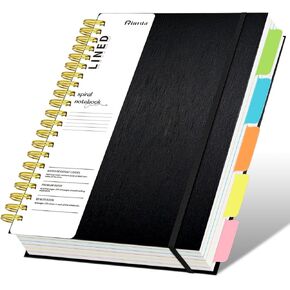 دفتر يوميات حلزوني بغلاف مقوى للعمل مع علامات تبويب فواصل قابلة للإزالة، 5 دفاتر ملاحظات جامعية مقاس 8 × 10 بوصة B5 لتدوين الملاحظات المدرسية، مجلة مبطنة للنساء 300 صفحة (أسود) in Kuwait