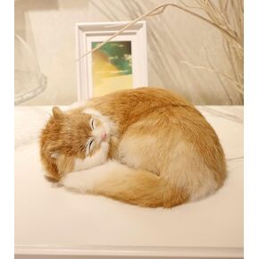 Realistic Furry Sleeping Cat Figurines,Fake Kitten, Animal Figurines Pet Replica Tabletop Shelf Decor Photo Props Collectible (Yellow) in Saudi Arabia