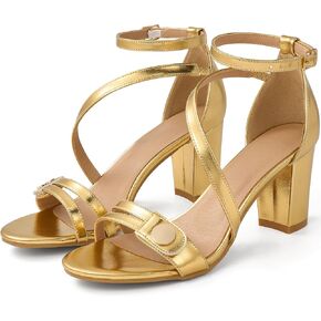 Ecetana Women's Chunky Heel Sandals Open Toe Block Ankle Strap Buckle Comfortable Dressy Shoes for Wedding Party in Kuwait