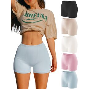 OLCHEE Womens Boyshorts Underwear Panties Seamless High Waisted Boxer Briefs 3.9" Inseam Comfy Stretch Shorts 5 Pack, Black White Beige Pink Blue, Large in Kuwait
