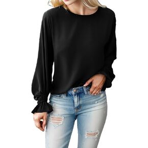 Women's Long Sleeve Shirts Casual Tops Dressy Blouses Fashion Pleated Tunic in Kuwait