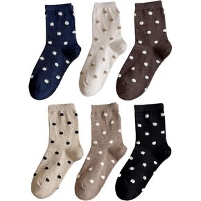 6 Pairs Women’s Cotton Crew Socks, With Cute Minimalist Solid-Color Fleece Polka-Dot, Perfect for Different Seasons in Saudi Arabia