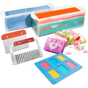 مجموعة لوازم صنع الصابون قالب رغيف 42oz، تتضمن صندوق قطع خشبي قابل للتعديل + قالب رغيف مستطيل مع صندوق خشبي + مموج من الفولاذ المقاوم للصدأ + قاطع مستقيم + أغلفة صابون لصنع الصابون بنفسك in Kuwait