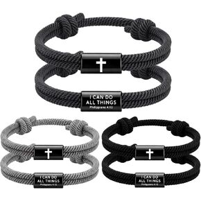 Tondiamo 3 Pcs Cross Bible Verse Bracelets for Men Adjustable Braided Religious Bracelet Philippians 4:13 Jesus Bracelets with Metal Knot for Christian Baptism Gifts in Kuwait