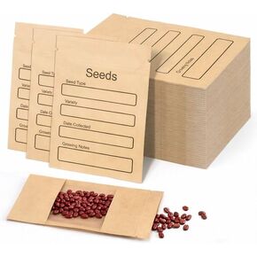 100 Pack Resealable Seed Packets with Clear Window, 4.72 x 3.15 Inch Kraft Paper Seed Packets Envelopes, Self-adhesive Sealing & Preprinted Templates for Seed Storage, Seed Organizer in Saudi Arabia