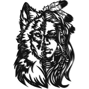 JEWLOVE Metal Native American Wall Art, Wolf Woman Design Wall Art - Tribal Art for Living Room, Lodge, Cabin, Rustic Native American Wall Decor in Kuwait