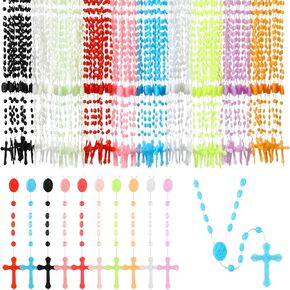 Meooeck 100 Pack Cross Necklaces Bulk Rosary Beads for Church Welcome Gifts Present Plastic Cross Rosary Necklace Prayer Crossed Beads for Religious Homeless Gift Party Favor, 13 Inch in Kuwait