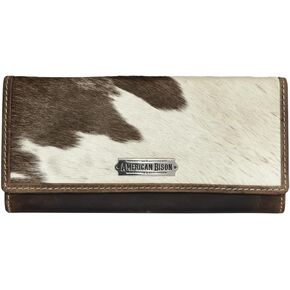 American Bison Western Hair-On-Hide Leather Wallet for Women Brown Clutch with RFID Blocking, 5 Card Slots, ID Window, Accordion Design in Kuwait