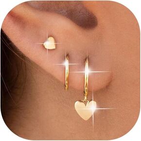 3 Pairs Trendy Hoop Earring for Women,Chunky Hoop Earrings Set Charm Cute Heart Butterfly Bow CZ Pearl Huggie Hoops Earrings Lightweight Trendy Jewelry in Kuwait