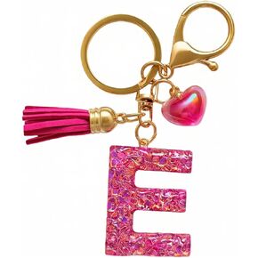Cute Initial Letter Keychains for Women Girls with Tassel Heart Charm Purple Pink Alphabet Keychain for Backpack in Saudi Arabia
