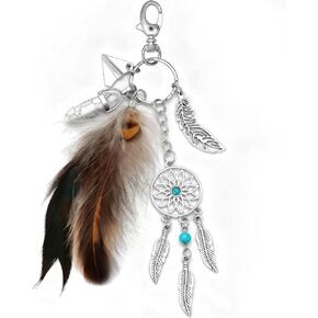 Bohemia Bag Charm for Handbags Dreamcatcher Keychain Crystal Turquoise Feather Purse Charms Western Backpack Tote Bags Charm for Women Tassel Key Rings Car Accessories Birthday Christmas Gift in Kuwait
