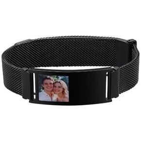 Gamtic Mens Bracelet Customizable Photo Watch Band Stainless Steel Link Bracelet Personalized Engraving Jewelry Gift for Men Dad Father Husband Boyfriend in Kuwait