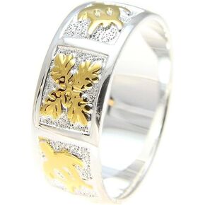 Arthur's Jewelry Sterling silver 925 Hawaiian 2 tone yellow gold plated honu turtle quilt 8mm band ring size 3 to 14 in Kuwait