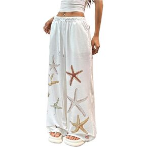 بنطال Verdusa للسيدات ذو أرجل واسعة ورسومات نجم البحر، بنطال رياضي فضفاض للشاطئ مع جيوب in Kuwait
