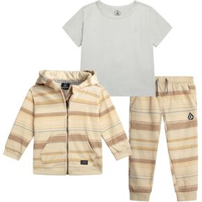 Volcom Toddler Boy Pant Set - 3 Piece Cozy Zip Up Hoodie Short Sleeve Graphic Tee and Jogger Sweatpants Baby Boys Joggers Set in Kuwait