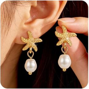 Starfish Earrings with Dangling Pearl Elegant Beach Jewelry for Women Perfect Summer Gift for Tropical Vacation Coastal Outfits as Seashell Earrings and Beachy Accessories in Kuwait