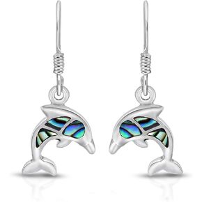 AeraVida 925 Sterling Silver Playful Dolphin Stone Inlay Dangle Earrings in Kuwait