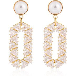 أقراط متدلية من الزركونيا المكعبة باللؤلؤ للنساء، أقراط متدلية هندسية من الفضة الإسترليني لحفلات الزفاف كل يوم in Kuwait