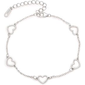 Dainty Hearts Bracelet for Women 14K Gold Plated 925 Sterling Silver Link Hollow Heart Bracelet to Daughter Mom Adjustable Friendship Matching Hand Charm Chain Wedding Valentine's Day Jewelry Gifts in Kuwait