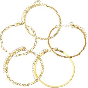 Gold Bracelets for Women Waterproof, 14K Real Gold Jewelry Sets for Women Trendy Thin Dainty Stackable Cuban Link Paperclip Chain Bracelet Pack Fashion Accessories Gifts for Womens in Kuwait